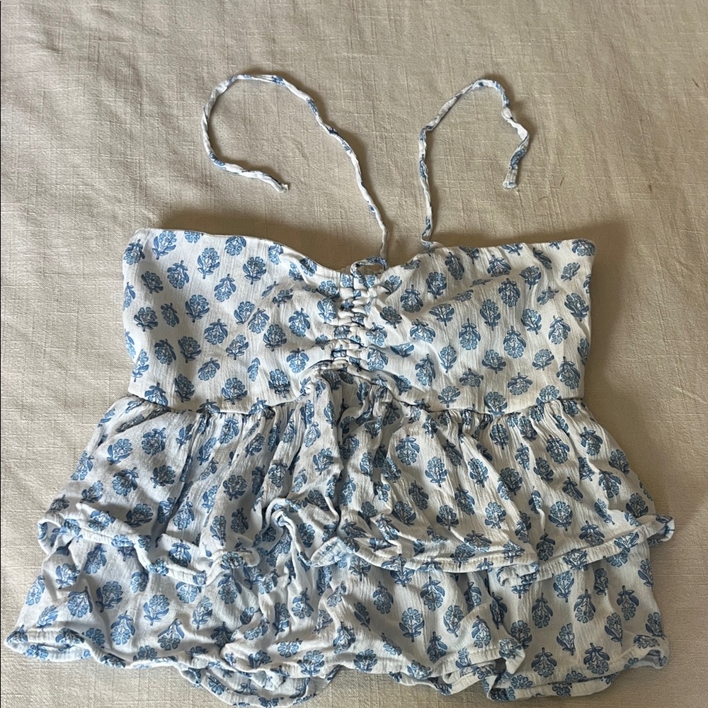 Hollister Blue and White Smocked Top